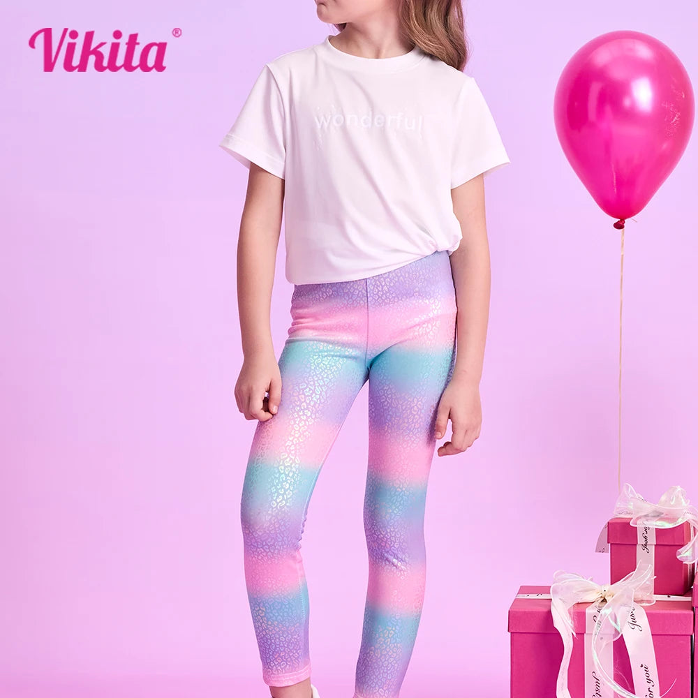 VIKITA Kids Rainbow Colorful Pants Girls Striped Skinny Pencil Pants Toddlers Casual Daily Fashion Trousers Children Clothing