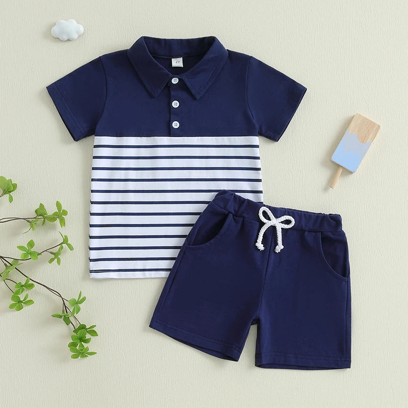 Boys Summer Outfit Set Short Sleeve Graphic T-shirt with Denim Shorts Toddler Clothing Set for Kids Beachwear