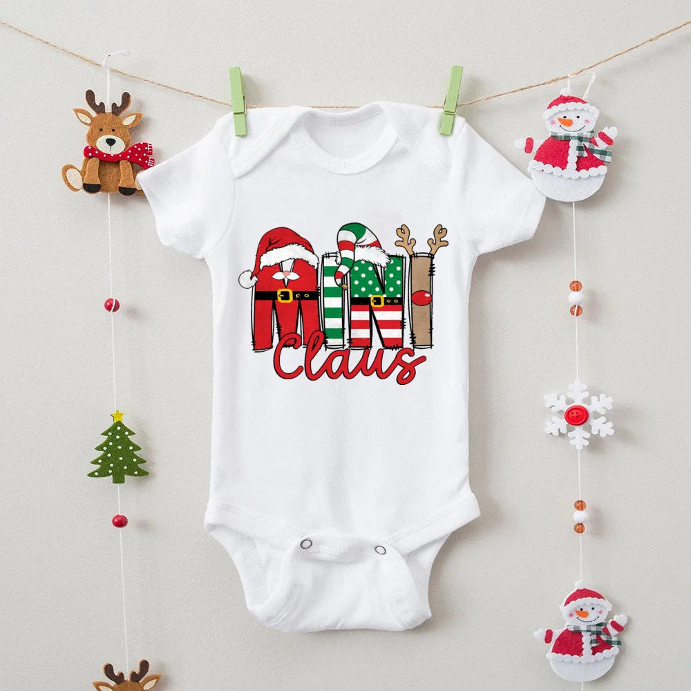Daddy Mommy Mini Family Clause Christmas Shirts Dad Mom Short Sleeves Shirt Newborn Romper Xmas Party Family Tees Outfit