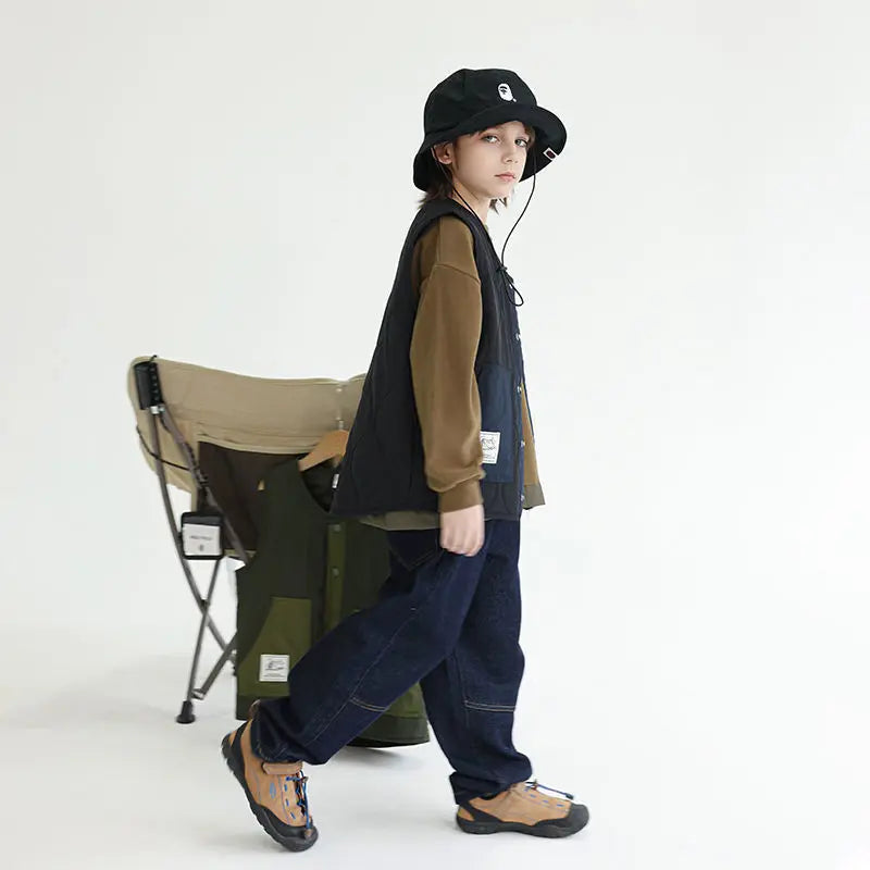 2025 New Winter Boys' Vest Stylish Children's Winter Jacket Baby Boy Sleeveless Waistcoat Outerwear for Toddler Boys