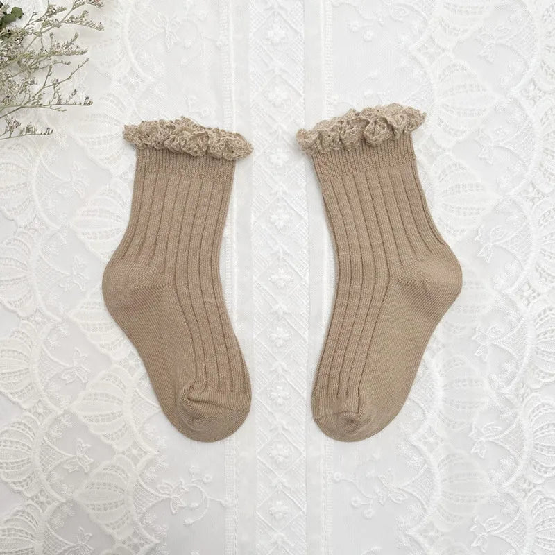 Ruffle Kids Knee High Socks Baby Girls Toddlers Long Soft Cotton Sock Lace Flower Children School Uniform Socks For 0-8Years