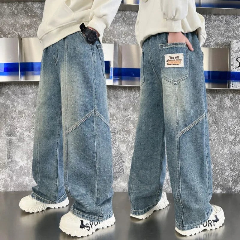 Boys' Jeans Spring Autumn Loose Straight Leg Stylish Versatile Long Pants Hot Sale Ages 7-14