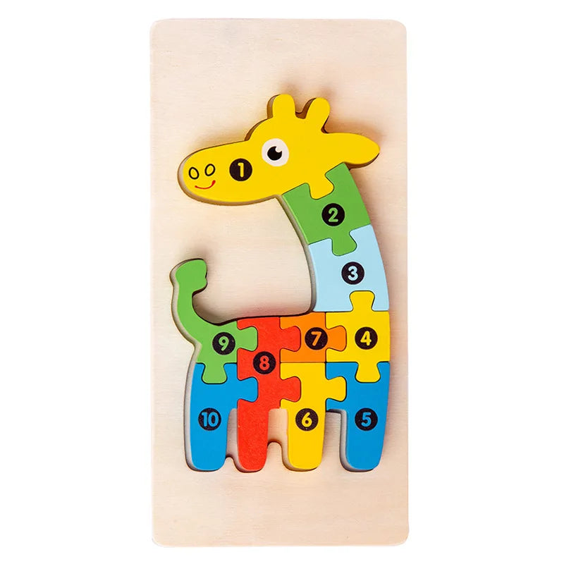 3D Stereoscopic Montessori Wooden Puzzle Cartoon Dinosaur Animal Shape Color Cognitive Educational Game Toy Kids Birthday Gift
