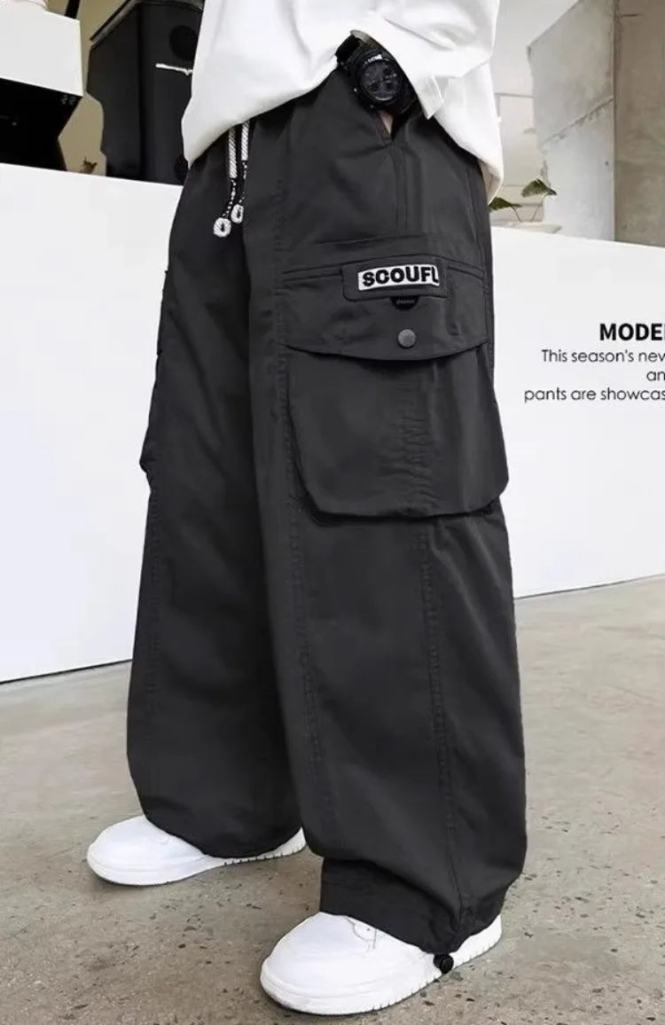 2025 Spring Autumn Boys' Cuffed Cargo Pants Straight Leg Cotton Stylish New Design