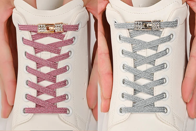 1Pair No Tie Shoe Laces Diamond Buckle Elastic Lace Shoelaces Pearl Light Colorful Fashion Without Ties Laces Sneaker Kids Adult