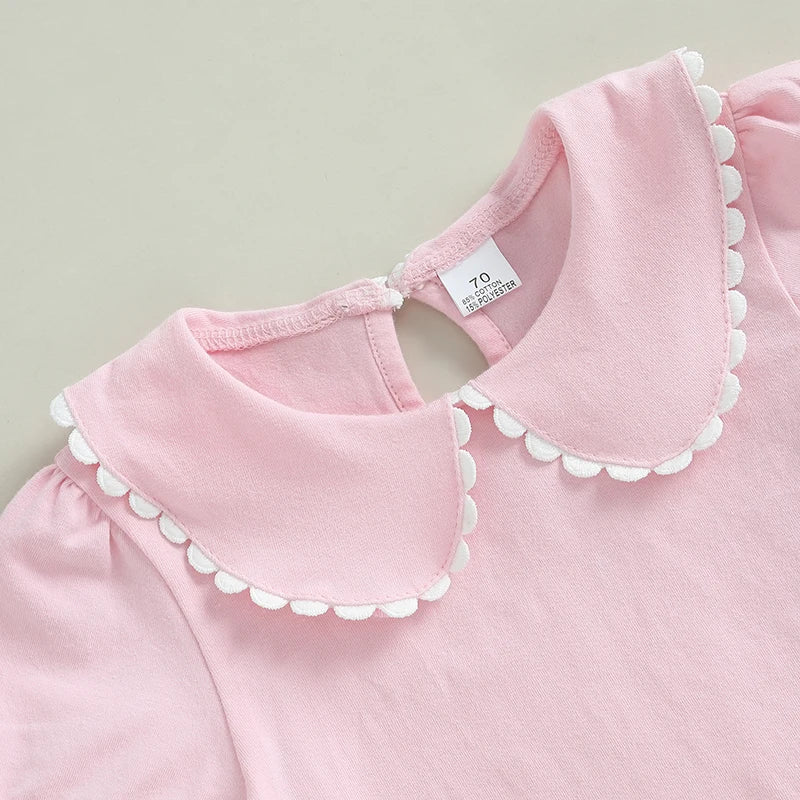 Adorable Baby Girl Summer T-Shirt with Cute Doll Collar and Stylish Contrast Color Short Sleeves for a Casual Look
