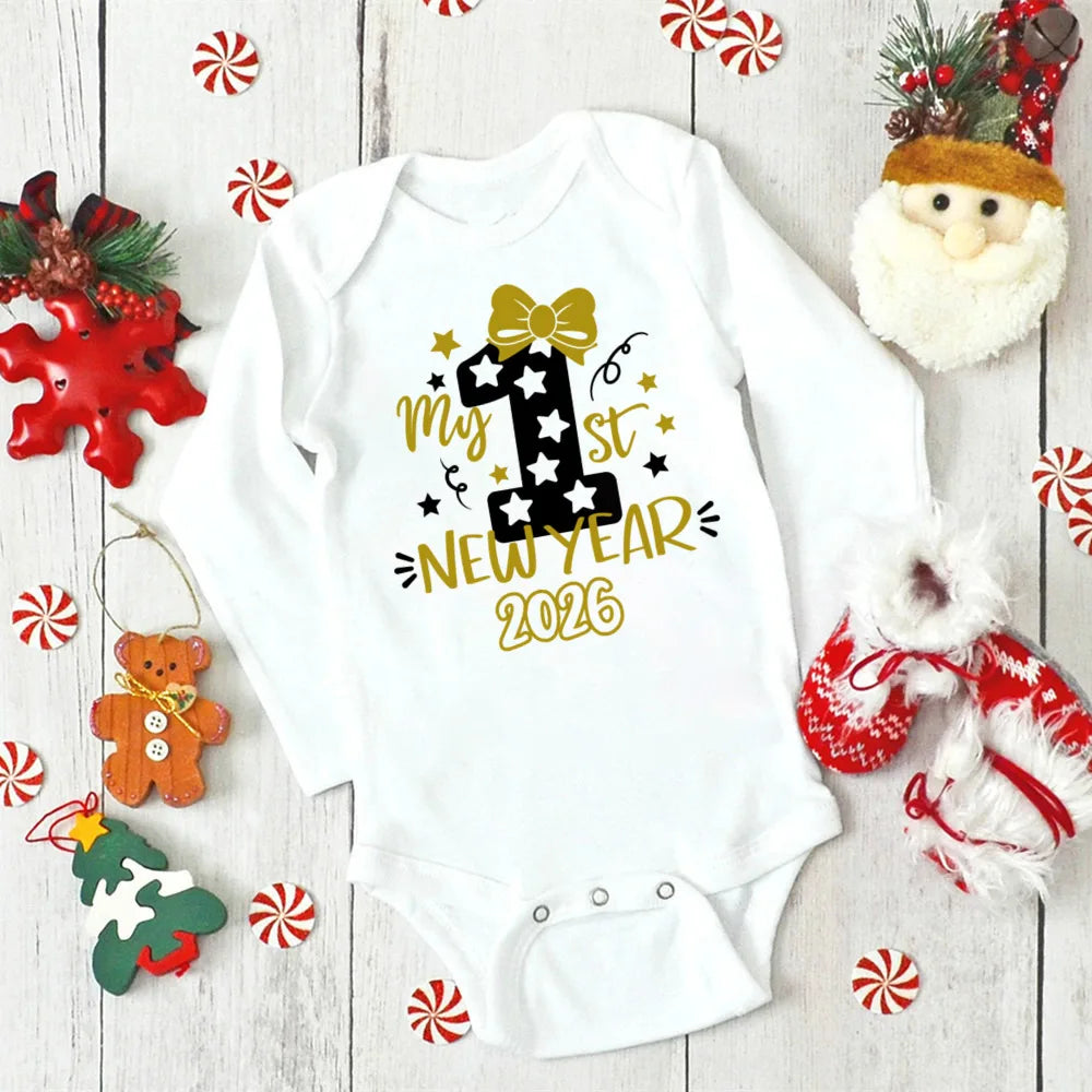 It's My 1st New Year 2026 Baby Rompers Newborn Long Sleeve Infant Jumpsuit First New Year Baby Bodysuit Toddler New Year Ropa