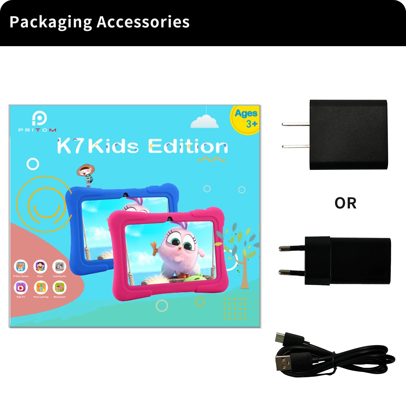 PRITOM 7 Inch Kids Tablet Quad Core Android 13 32GB WiFi Bluetooth Educational Software Installed