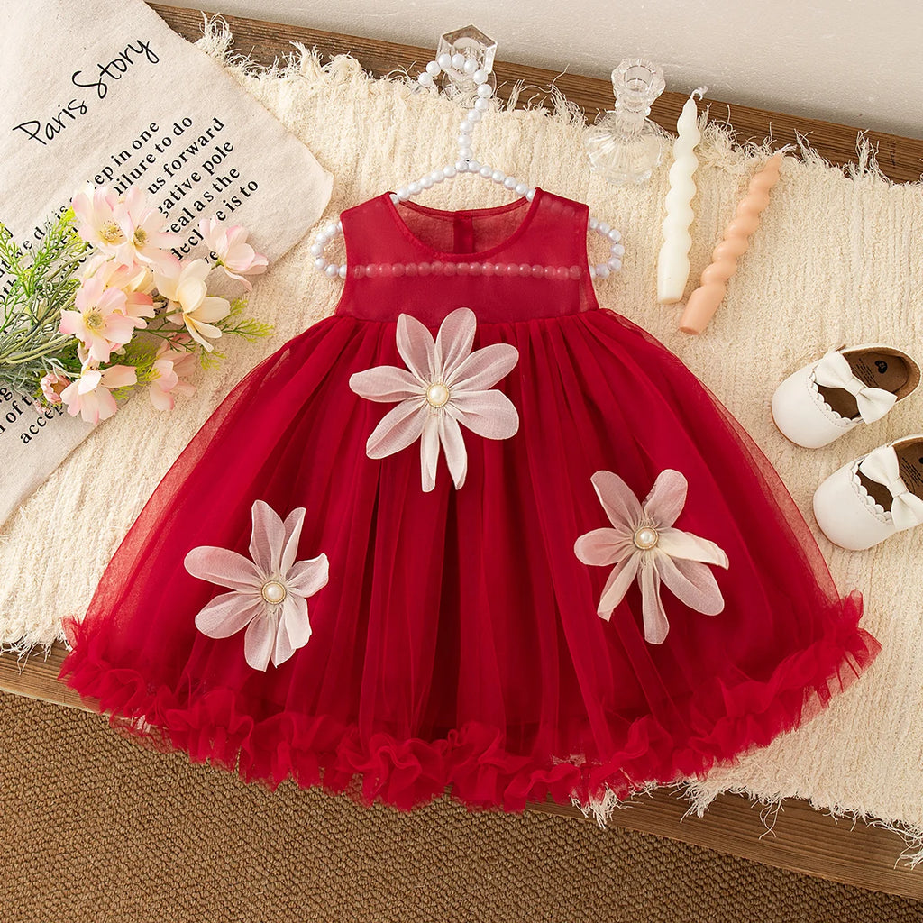 Princess Style Baby Girl Dress, Summer New Sweet Flower Children'S Sleeveless Clothes For Babies Aged 9 Months To 3 Years Old