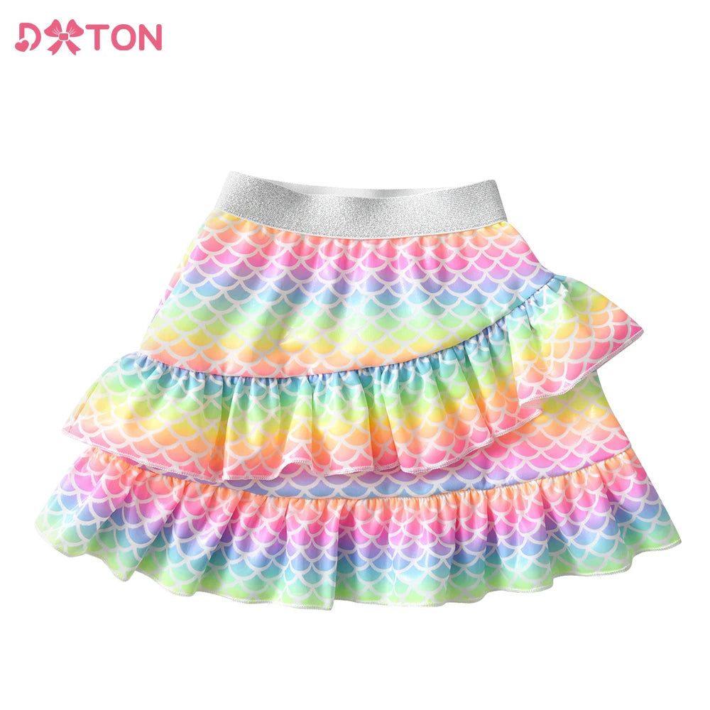 DXTON Girls Ball Gown Skirt Children Clothing Summer Autumn Spring Colorful Mermaid Print Ruffles Miniskirt Kids Mesh Tutu Skirt