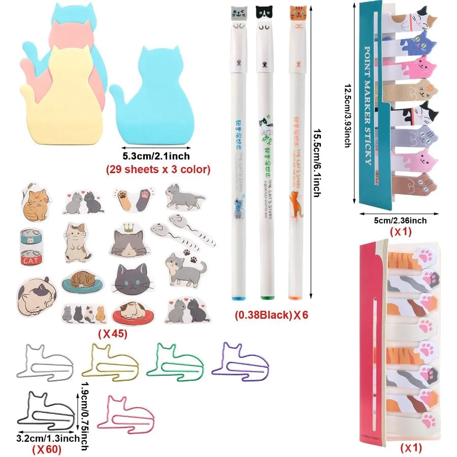 Cat Office Supplies Cute Sticky Notes Paper Clips Gel Ink Pens Cartoon Sticke Party Favor for Cat Love Stationery School Office