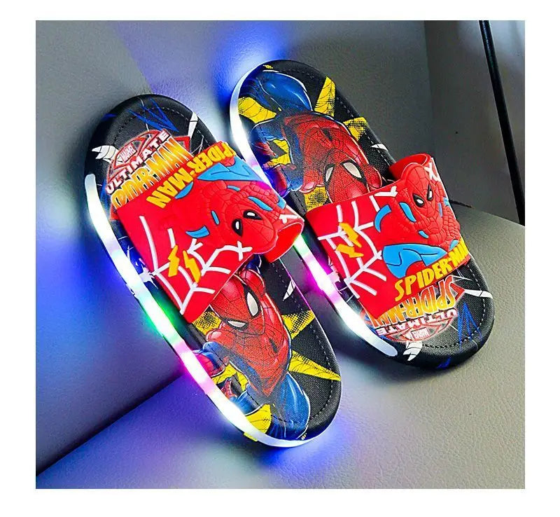 Disney Spider-Man Children's Slippers Non-slip Cartoon Light Soft Soled Slippers For Boys LED Light Luminous Children's Summer S