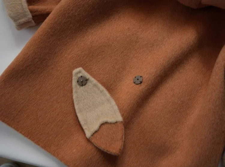 2025 Autumn New Kids Cartoon Cute Fox Wool Coat Thickened Warm Winter Outerwear for Boys Girls Toddler To Teen