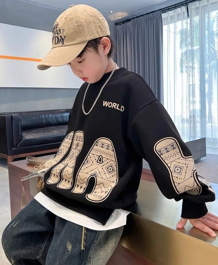 Boys' Medium-Large 2025 New Spring/Autumn Trendy No Hood Layering Top Sweatshirt