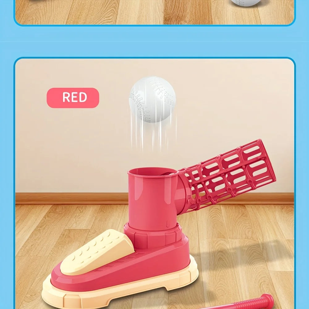 Baseball Tee T-Ball Set for Kids Toddler Baseball Set with Step-On Pitching Machine Pop Up Balls Outdoor Christmas Gift for Boys