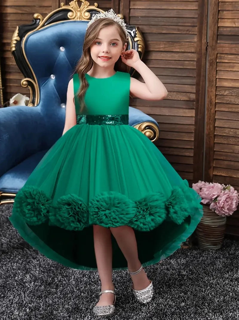 Girls Princess Dress Sleeveless Sequin Mesh Tutu Dress Performance Dress Wedding Flower Girls Dress For Evening Birthday #2038