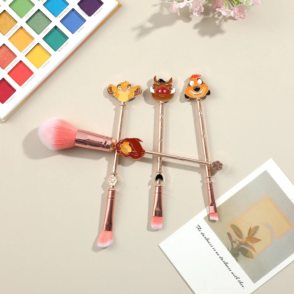 4pcs Lion King makeup brush set, cartoon cute Simba eye shadow brush, metal fiber makeup brush, eye makeup tools suitable f