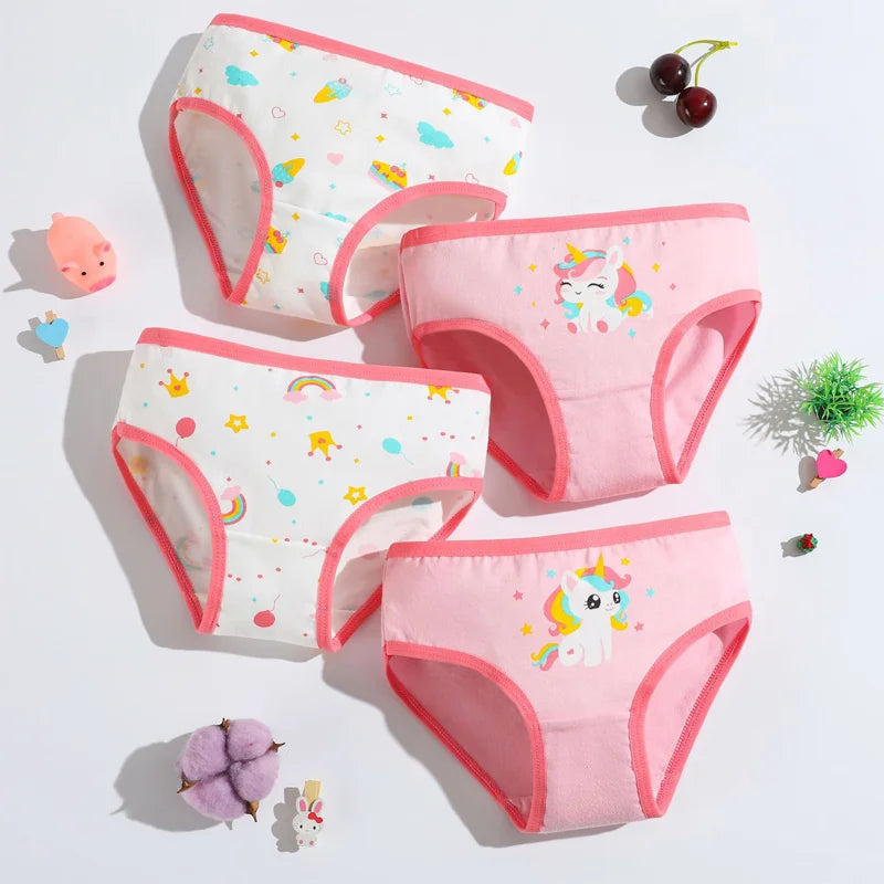 1/4/8/12 Pcs/Pack Children Girls Panties Underwear Sets Cotton Cartoon Unicorn Print Child Panties for Girl Kid Boxer Breathable