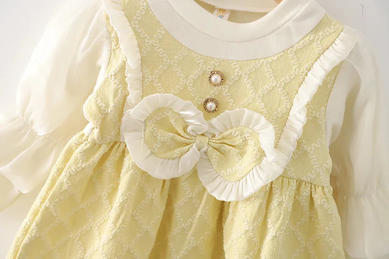 (9 Months -3 Years Old) Spring And Autumn New Sweet Bow Baby Girl Dress, Princess Style Children'S Long Sleeve Clothes