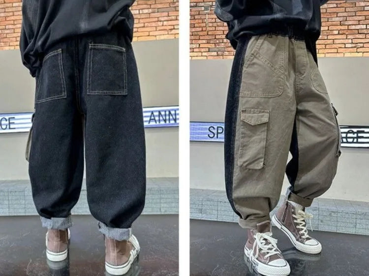 Boys' Cargo Pants 2025 Spring Autumn K-Fashion Loose Fit Tween Boys Stylish Casual Long Jeans Pants