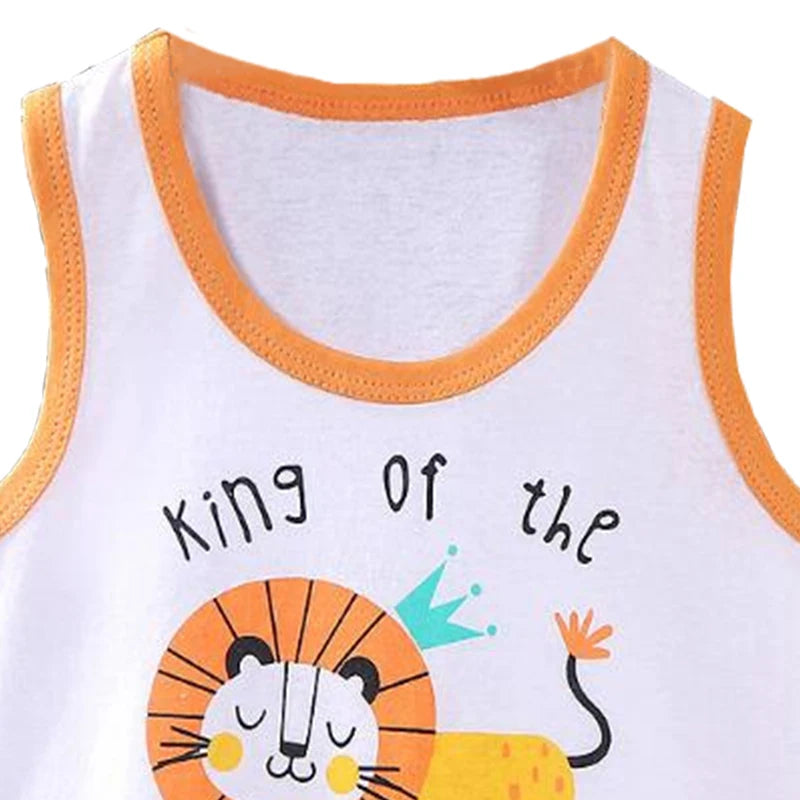 1-6 Y Kids Baby Boys Vest+Shorts 2-Piece Clothing Set Cartoon Printing Summer Girls Cotton Tracksuit Sports Casual Clothes Suit