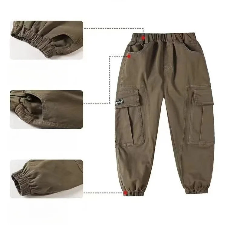 100% Cotton Cargo Pants for Boys | Spring Autumn 2025 New Release | Medium To Large Kids Casual Wear