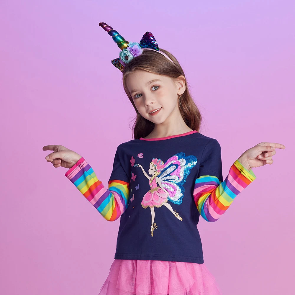 DXTON Toddlers Girls T-shirt Autumn Spring Children Long Sleeve T-shirts Floral Kids Top Tee For Girls Butterfly Cotton Clothing