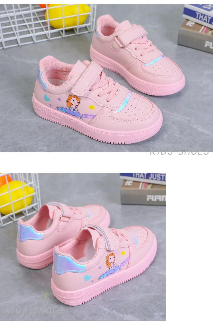 Disney Ariel Princess Kids Tennis Sneakers Children Running Girls Sport Shoes Pink White Breathable Hook Loop Boy Child Sneakers