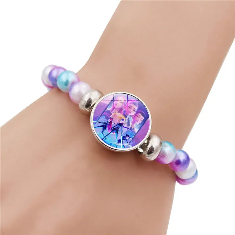 * K-Pop Demon Hunters Handmade Glass Bead Bracelet Huntr-x Rumi Zoey Mira Bangles Unisex Jewelry Accessories Fans Gift