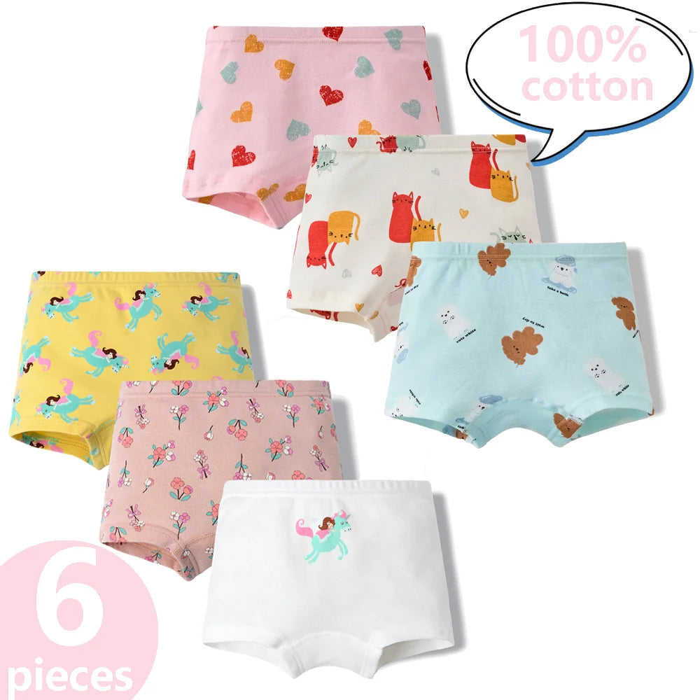 3/6 Pcs Children's Girls Panties Sets 100% Cotton Pretty Cartoon Unicorn Print Underwear For Girl Infant Undies Boxer Breathable