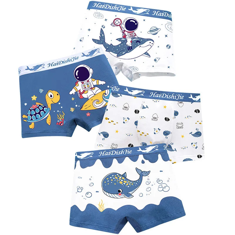 Boys Cotton Boxer Shorts 4PCS Not Pinch the Butt Boy Cotton Thin Section Flat Shorts Baby Underpants Children's Bottoms