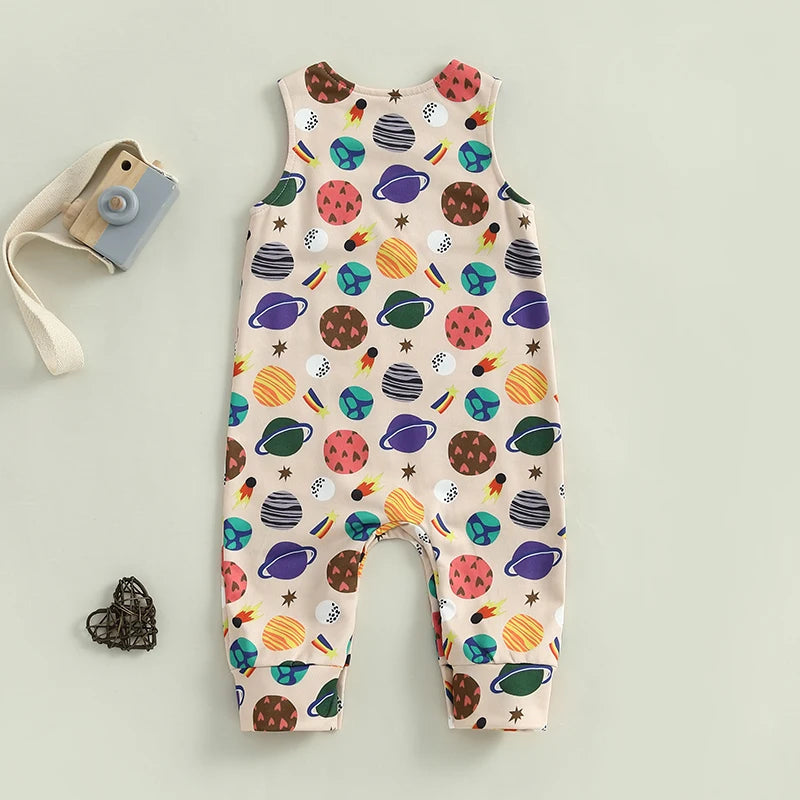 Infant Boy Romper Sleeveless Round Neck Printed Jumpsuit Toddler Playsuit Summer Outfit for Baby Boys