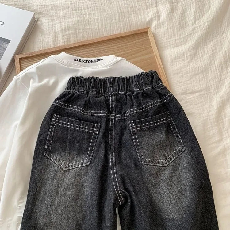Boys' Trendy Jeans 2025 Spring Autumn Kids Casual Long Pants, Versatile & Stylish Children's Denim Wear for Ages 6-12