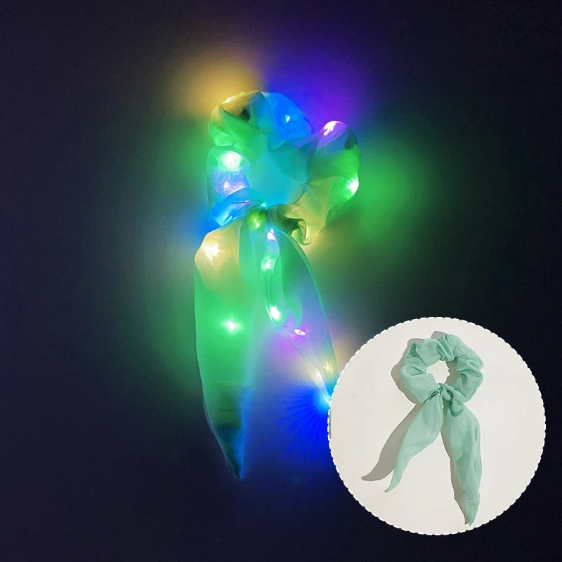 Popular Flashing Light Up hair tie LED Luminous scrunchies Women girls glowing Scrunchy Hair Rope Halloween luminous hairband