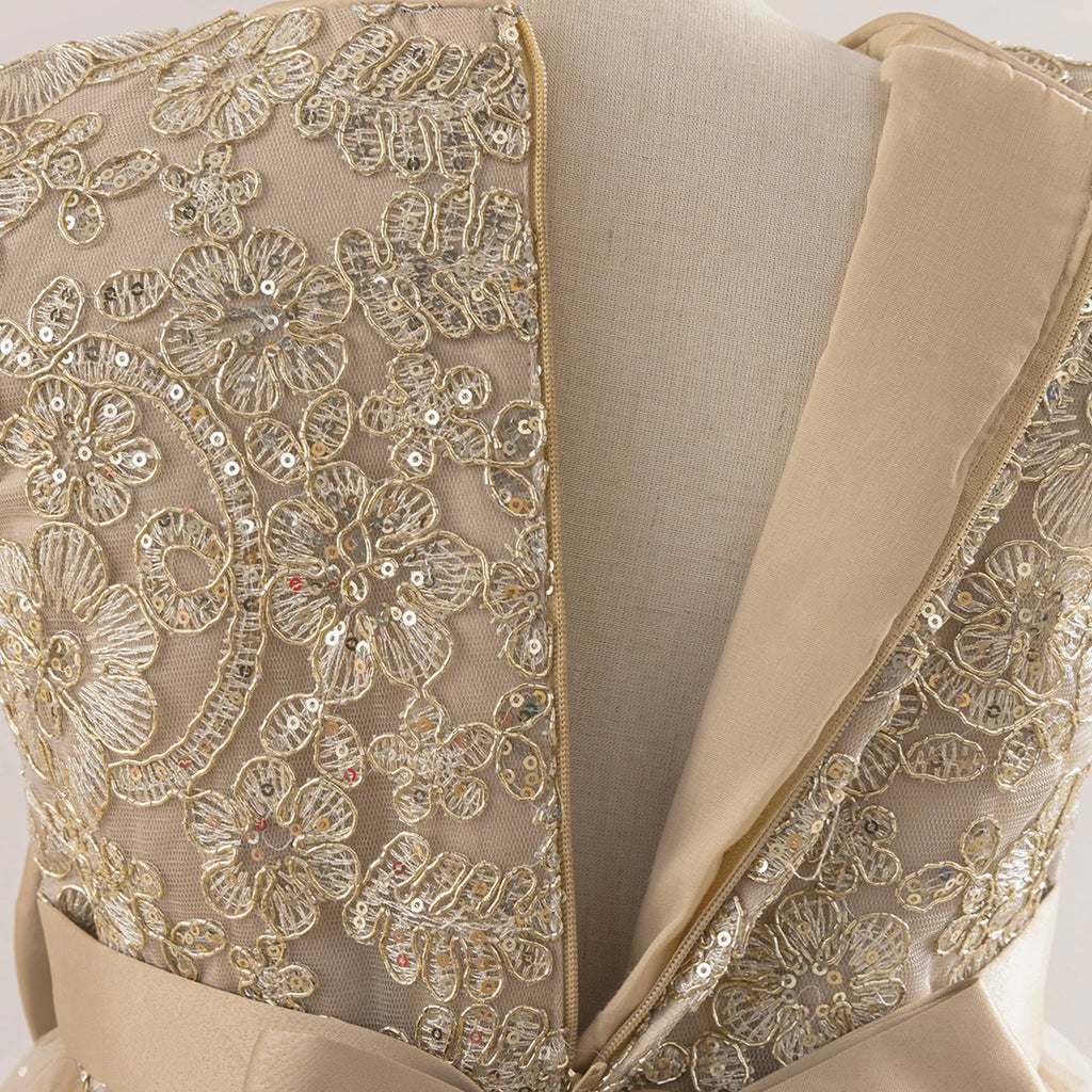 Elegant Bow Bridesmaid Party Girls Dress Sequin Flower Wedding Birthday Princess Dress Girl Tulle Prom Performance Gala Costumes