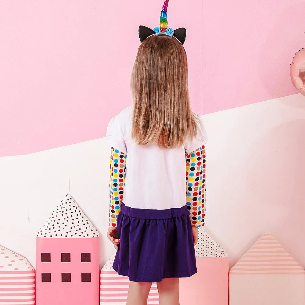 VIKITA Kids Cotton Dress Toddlers Long Sleeve Autumn Spring Doll Floral Print Dresses Girls Casual School Daily Cute Dress 3-8Y