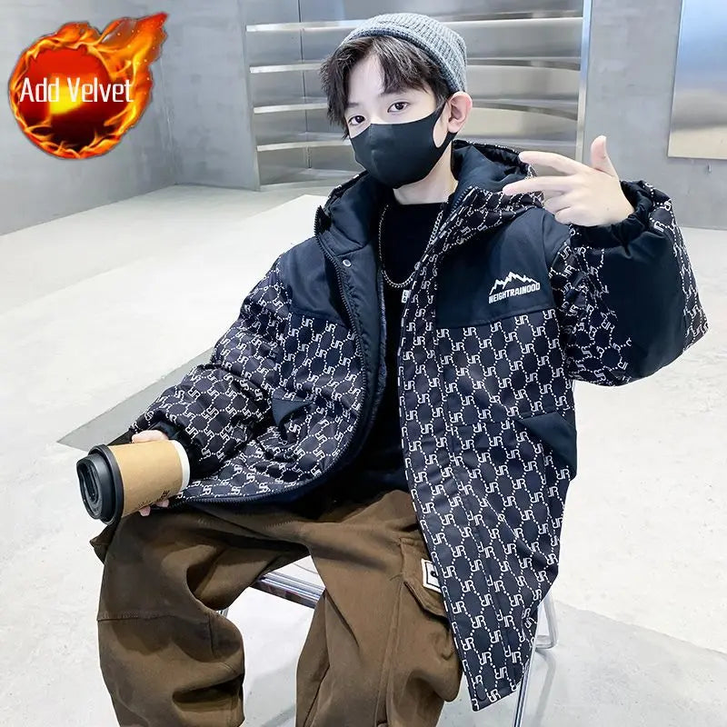 2025 New Boys' Thickened Winter Coat with Hood, Fleece-Lined Parka Jacket for Toddler Boys, Stylish & Warm Winter Wear