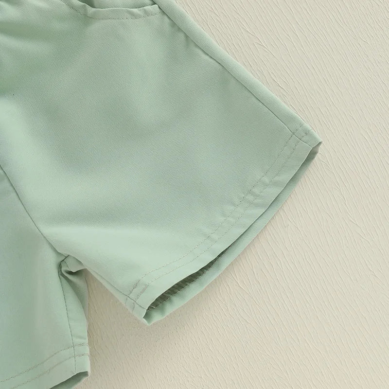 Infant Boy Outfit Set with Cute Animal Embroidery Short Sleeve Tee and Stylish Plaid Shorts for Summer 2 Piece Set