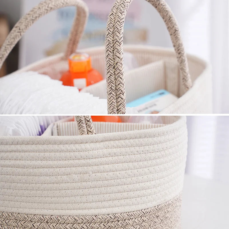 PANGDUBE Foldable Diaper Caddy Organizer - Portable Baby Storage Bag for Nursery Diaper Stackers & Caddies Cotton Linen Basket
