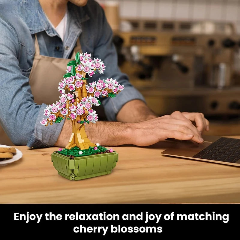 Bonsai Tree Building Blocks Set - Featuring Cherry Blossom Flowers, DIY Plant Model Toy Creative Gift for Home Décor