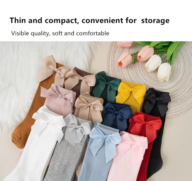 3Pairs/Lot Baby Toddlers Socks Autumn Spring Children Kids Girls Knee High Long Sock Cotton Big Bow Spanish Style Princess Socks