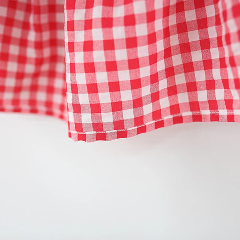 Summer New Simple Style Small Checkered Children'S Sleeveless Clothes, Sweet White Petal Lapel Baby Girl Dress (0-4 Years Old)