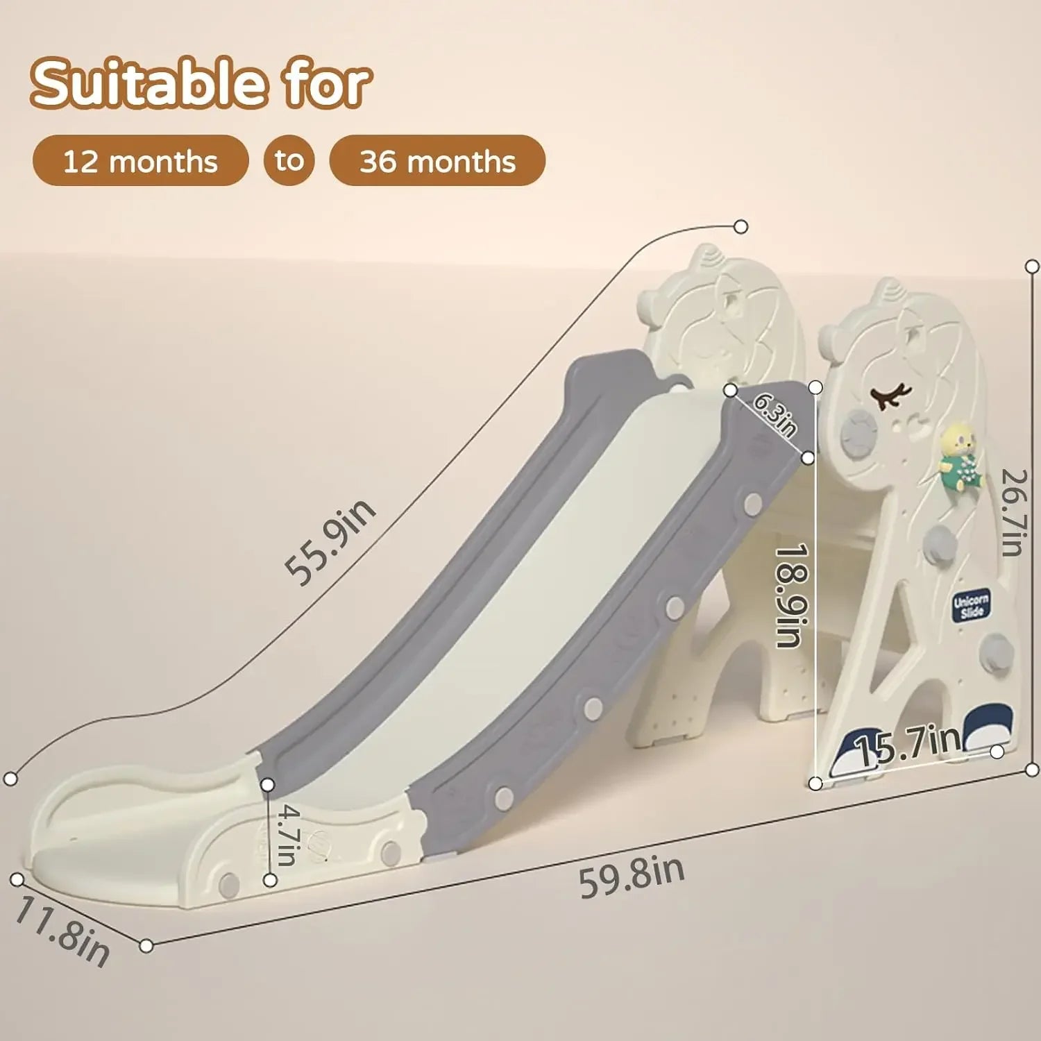 Unicorn Kids Folding Slide Outdoor Playground Climber Playset with Music Closed Pedal Basketball Hoop & Ring Game for Boys Girls