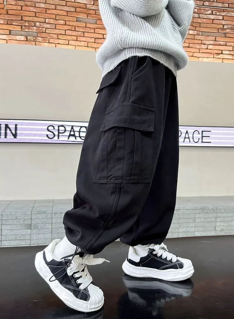 Boy's Loose Fit Tactical Cargo Pants 2025 Spring Autumn Lightweight Breathable Casual Wear with Multi-Pockets