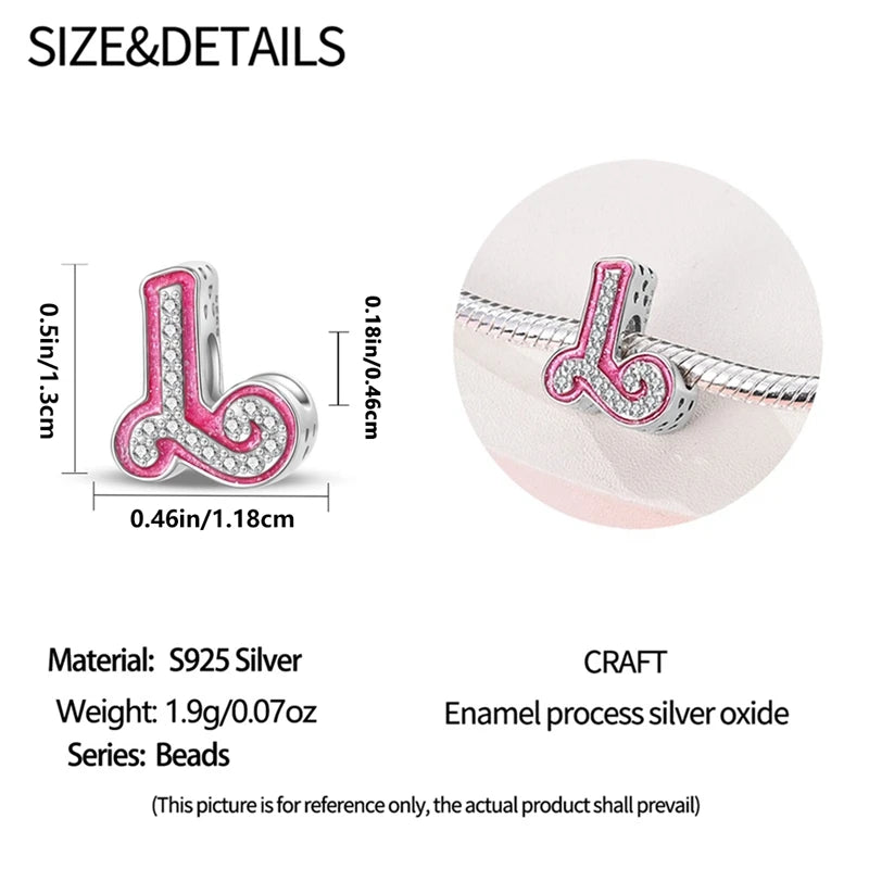 Pink Girl Series 925 Sterling Silver Alphabet Charms Beads Cute Letter Fit Original Bracelet Bangle Necklace DIY Jewelry