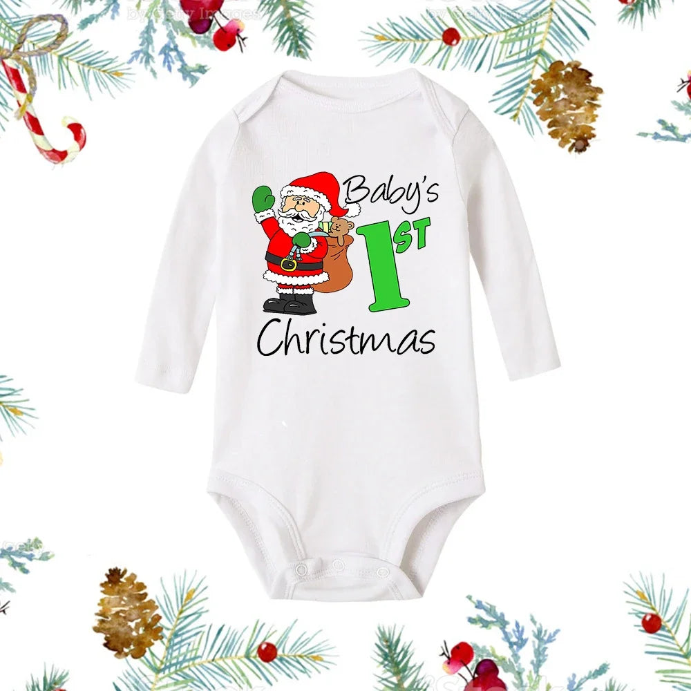 My First Christmas Newborn Baby White Long Sleeve Romper Cartoon Snowman Print Outfit Infant Baptism Bodysuit Clothes Xmas Gift