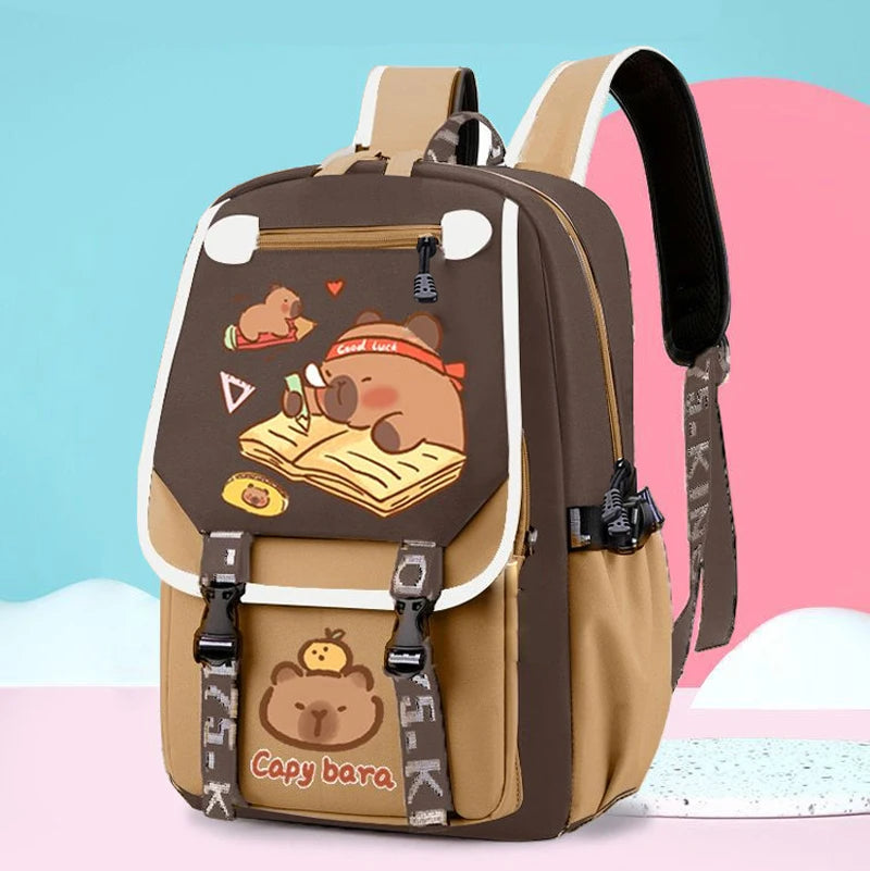 Kawaii Capybara Stylish Khaki Kid Backpack School Bag Casual Daypack Teens Boy Girl Shoulder Bag Children Schoolbag Backpack ﻿