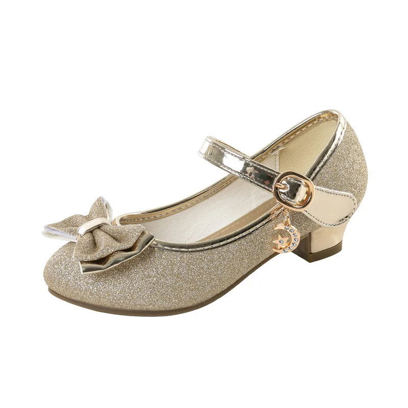 Girls Sandals Rhinestone Butterfly Latin Dance Kids Shoes Children High Heel Princess Shoes Glitter Leather Party Dress Wedding