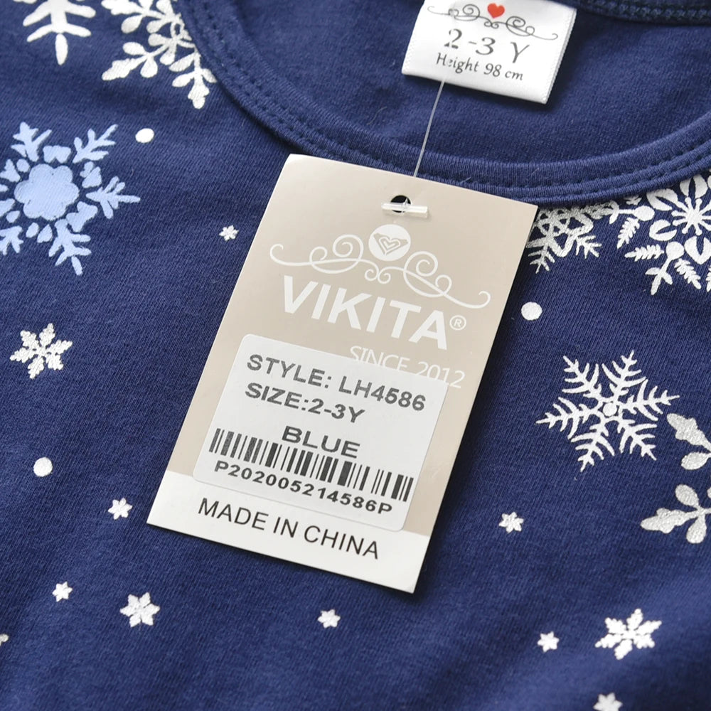 VIKITA Girls Snowflakes Print Christmas New Year Gift Dress Girls Autumn Winter Long Sleeve Gradient Princess Party Dresses