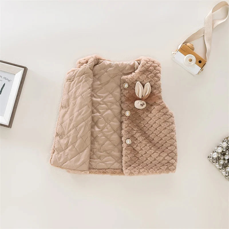 (9 Months -3 Years Old) Autumn And Winter New Simple Solid Color Baby Girl Vest, Fashionable And Warm Children'S Clothing